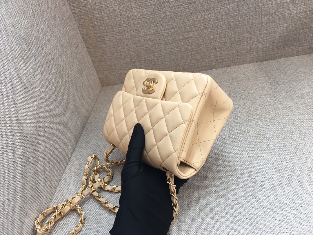 Mini Classic Flap Lambskin Bag A01115 Light Yellow/Gold